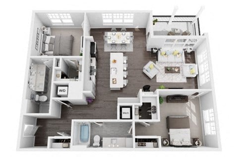 Floor plan for 2 beds, 2 baths, 1337 sqft